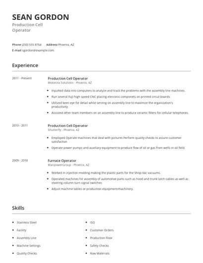 Production Cell Operator Resume