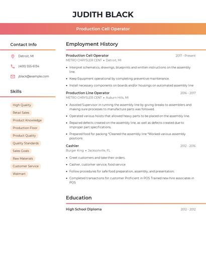 Production Cell Operator Resume