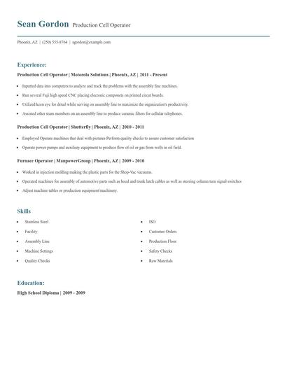 Production Cell Operator Resume