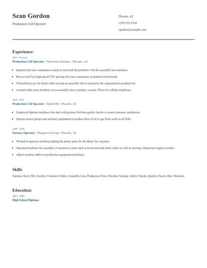 Production Cell Operator Resume