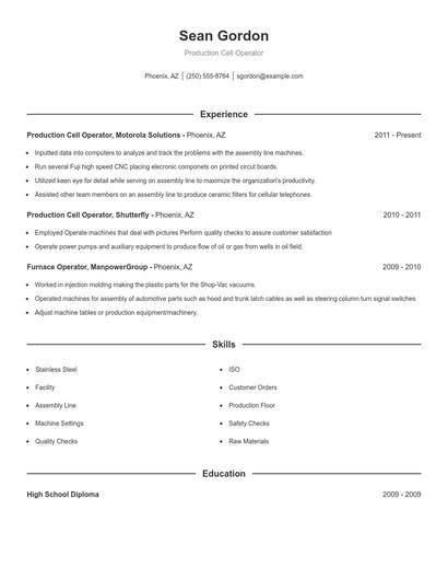 Production Cell Operator Resume