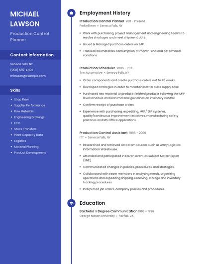 Production Control Planner Resume