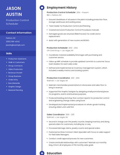 Production Control Scheduler Resume