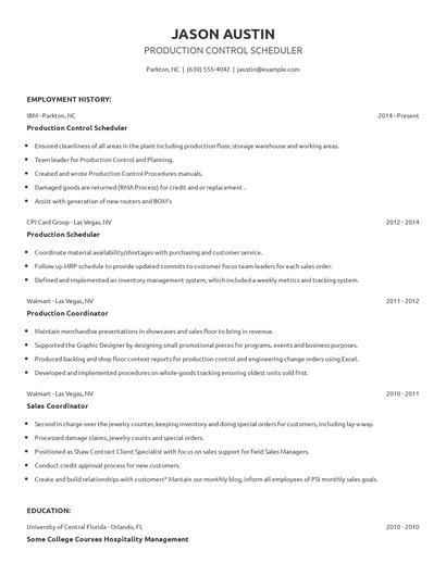 Production Control Scheduler Resume