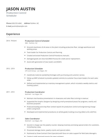 Production Control Scheduler Resume
