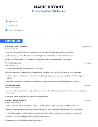 Production Control Scheduler Resume