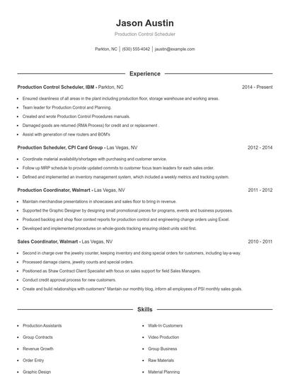 Production Control Scheduler Resume