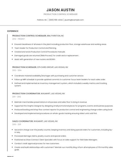 Production Control Scheduler Resume