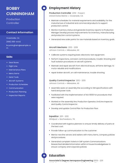 Production Controller Resume