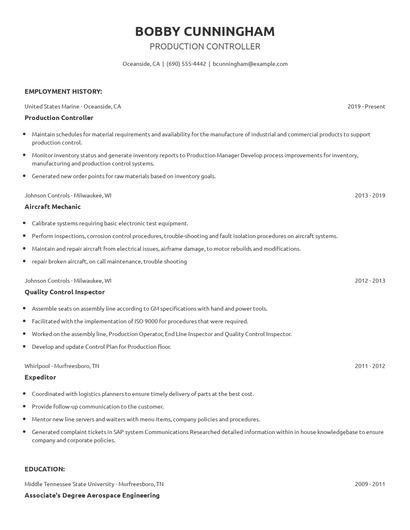 Production Controller Resume