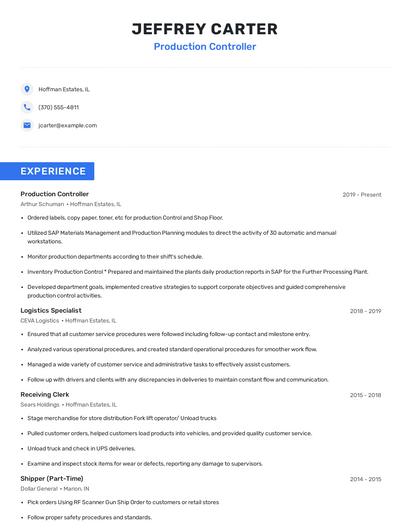 Production Controller Resume
