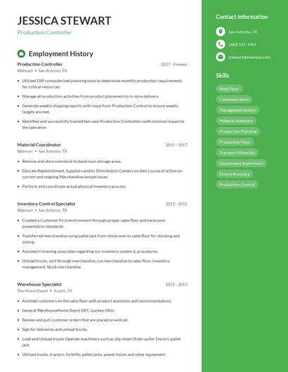 Production Controller Resume