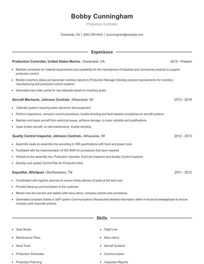 Production Controller Resume