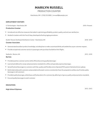 Production Counter Resume