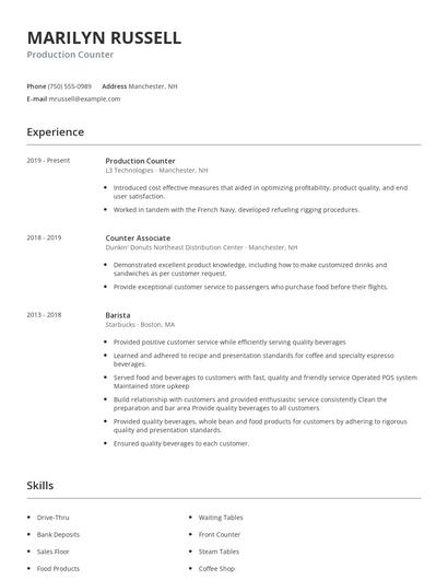Production Counter Resume