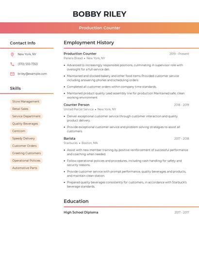 Production Counter Resume