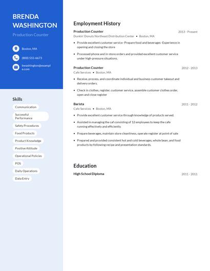 Production Counter Resume