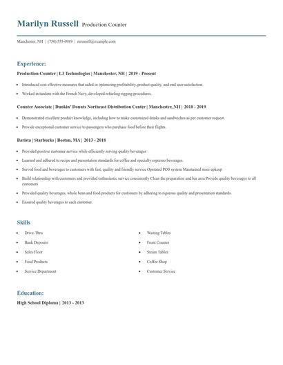 Production Counter Resume