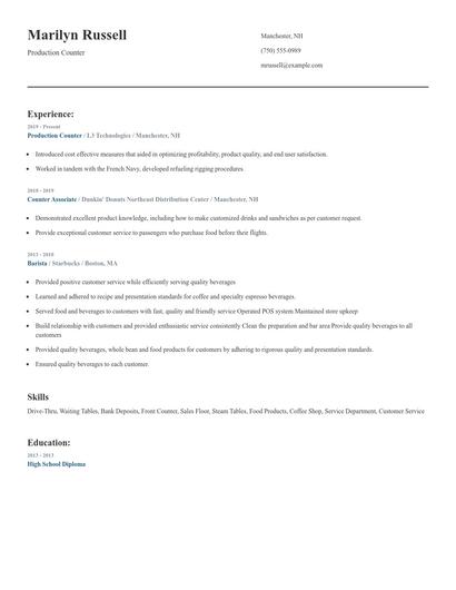 Production Counter Resume