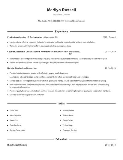 Production Counter Resume