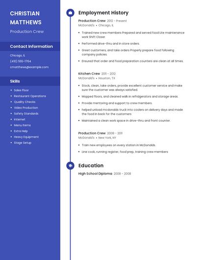 Production Crew Resume