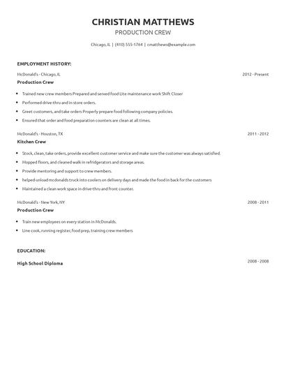 Production Crew Resume