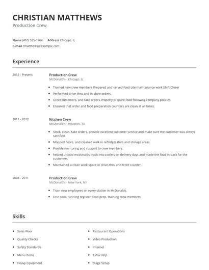 Production Crew Resume