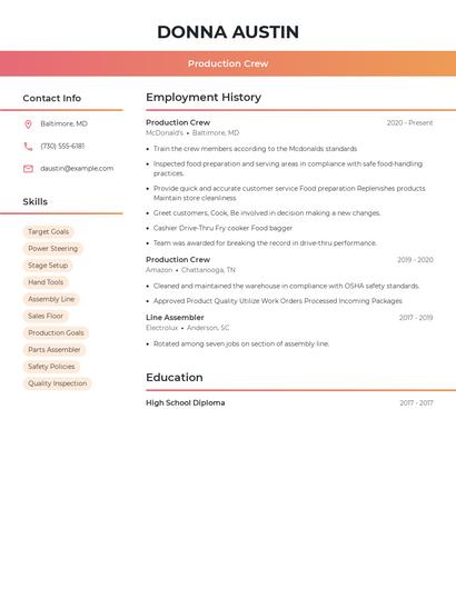 Production Crew Resume