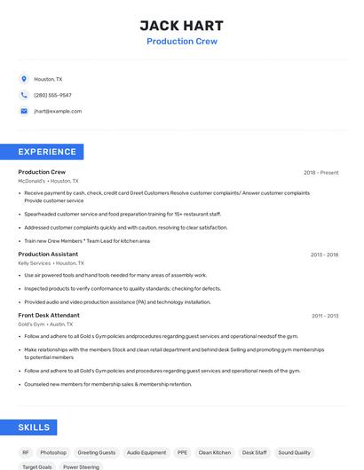 Production Crew Resume