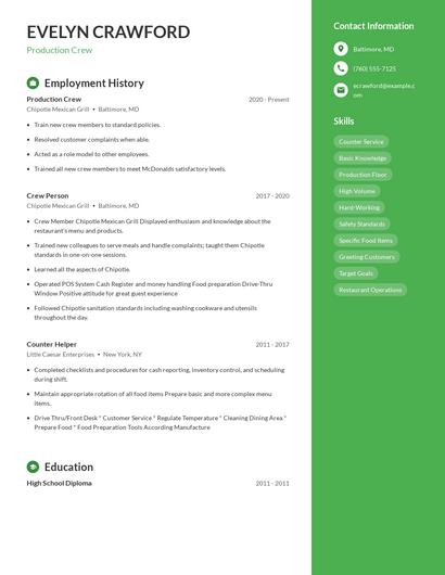 Production Crew Resume