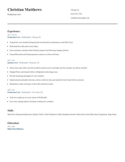 Production Crew Resume