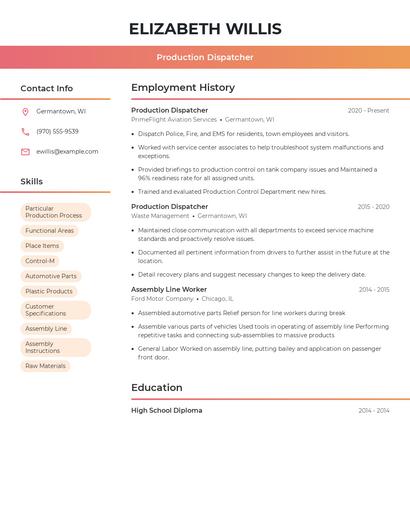 Production Dispatcher Resume