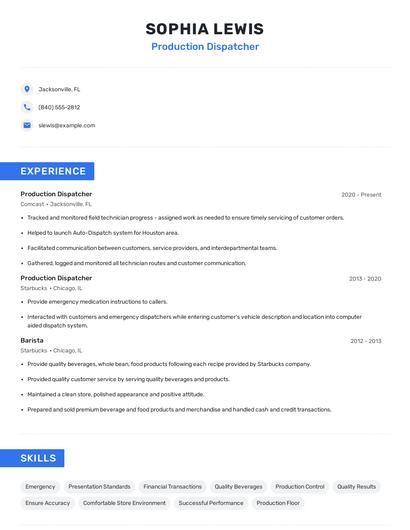 Production Dispatcher Resume