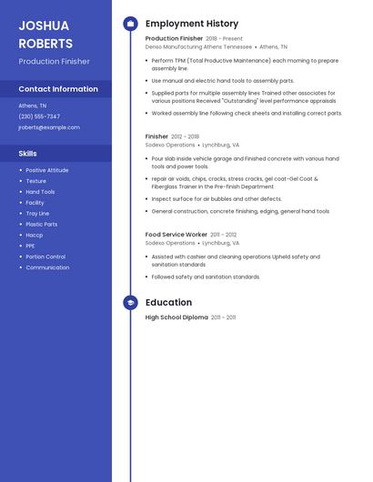 Production Finisher Resume