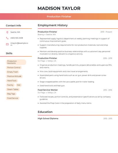 Production Finisher Resume