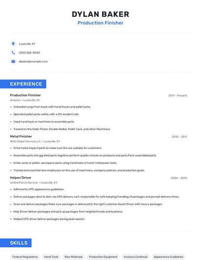 Production Finisher Resume