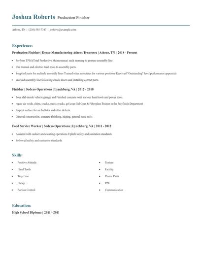 Production Finisher Resume