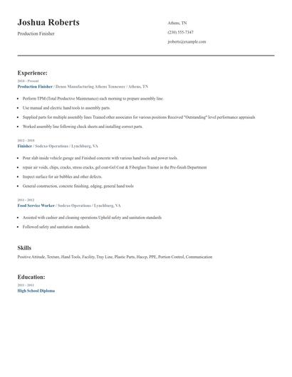 Production Finisher Resume