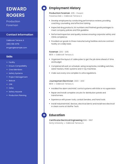 Production Foreman Resume
