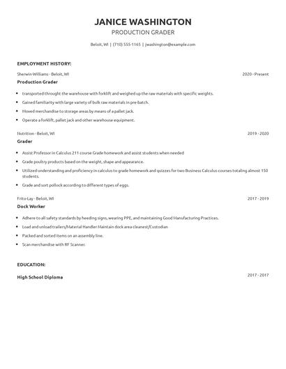 Production Grader Resume