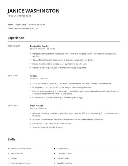 Production Grader Resume