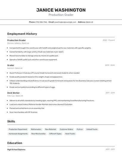 Production Grader Resume