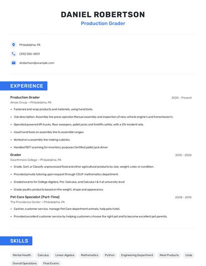 Production Grader Resume