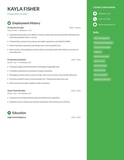Production Grader Resume
