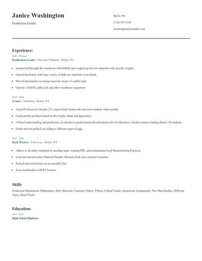 Production Grader Resume