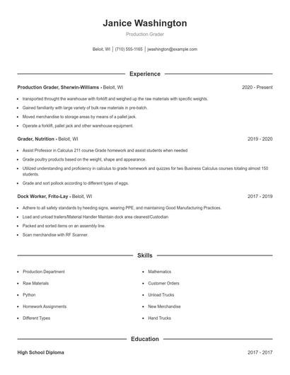 Production Grader Resume