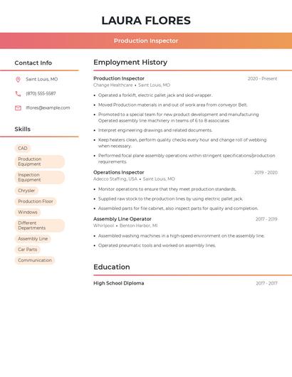 Production Inspector Resume