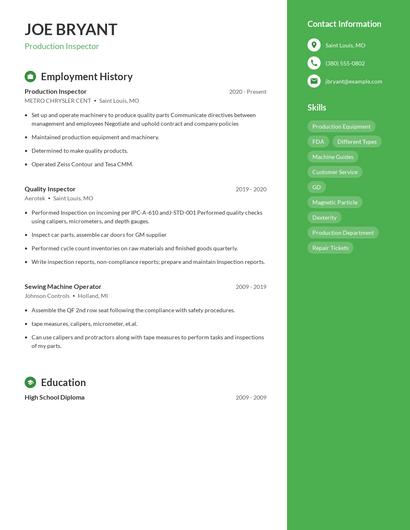 Production Inspector Resume