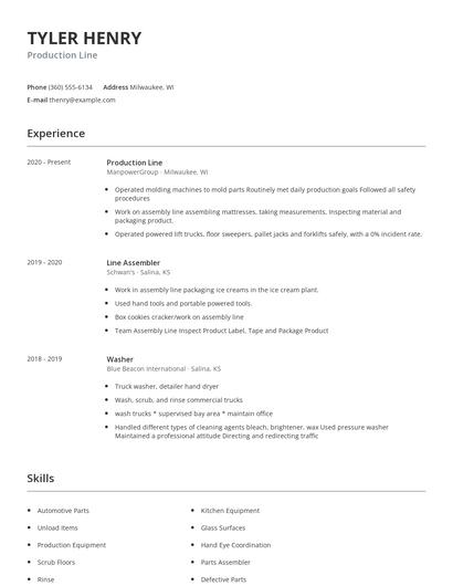 Production Line Resume
