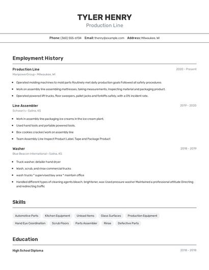Production Line Resume